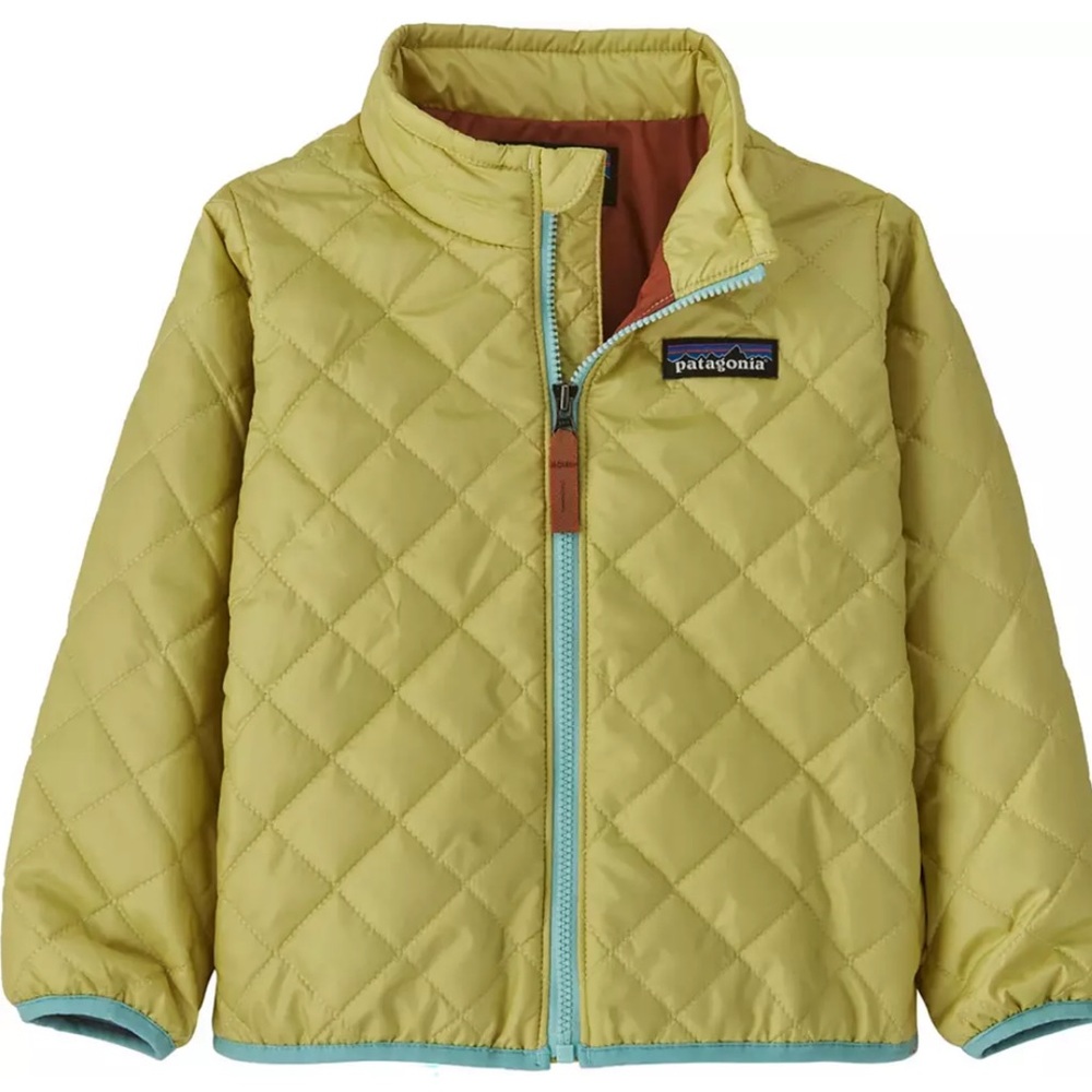 Patagonia Kids Quilted Puffer Jacket - Lime Yellow with Aqua Trim